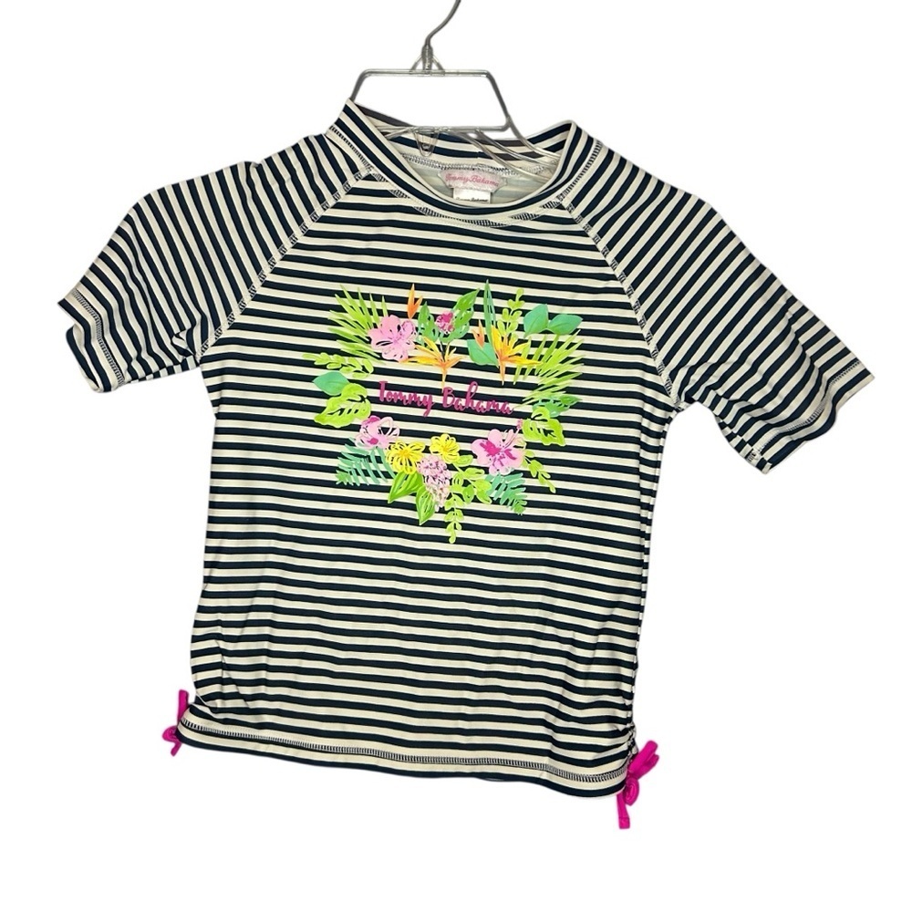 Tommy Bahama Kids Rash Guard Stripe Floral Swim Shirt Navy Size 12